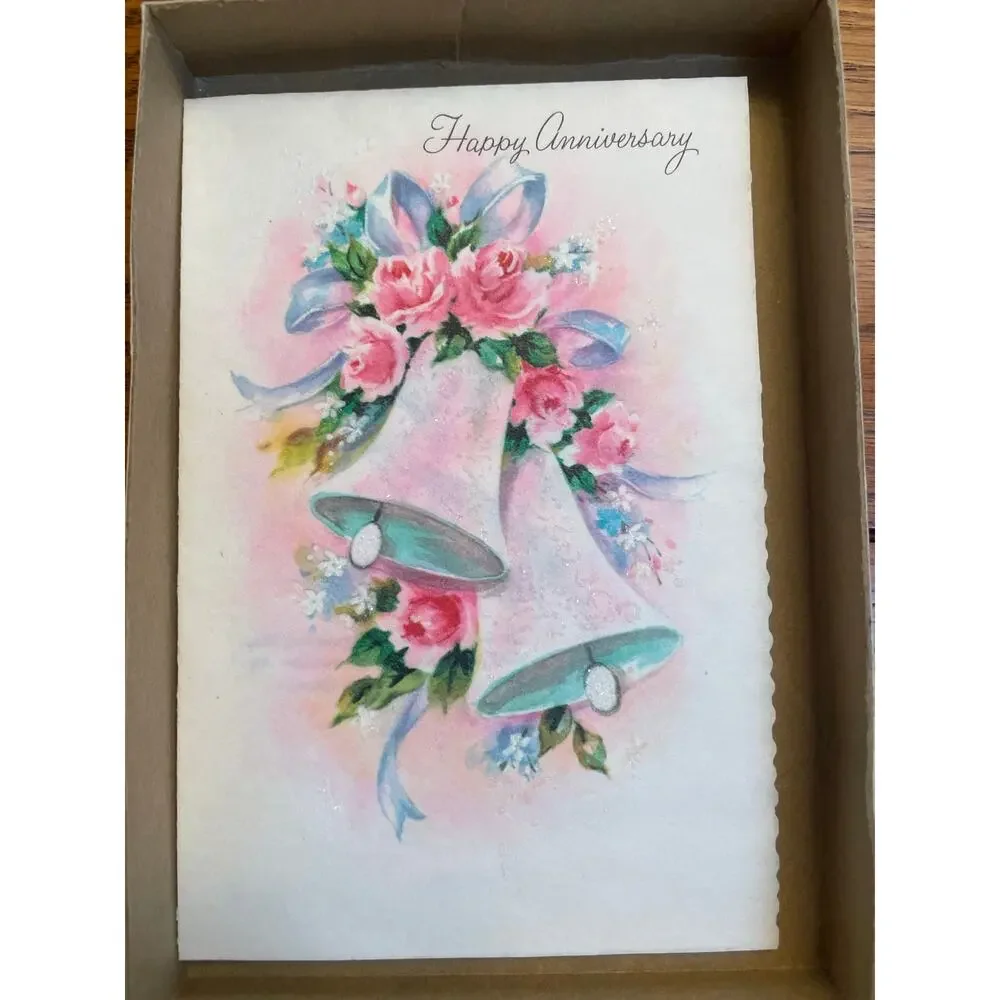 11 Vintage 1950s Greeting Cards Envelopes Original Box Glitter Unused MCM